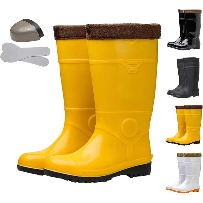 Лабораторні гумові чоботи для чоловіків, з теплою підкладкою, високі гумові чоботи до коліна, термоізоляція, чоботи без шнурівки для риболовлі, полювання та садівництва, нековзні водонепроникні гумові чоботи, AC, 41 1/3 EU
