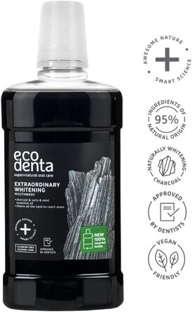 Косметичний набір для гігієни порожнини рота Ecodenta Black Whitening i Відбілювання зубів з чорним вугіллям 100 мл і ополіскувач для рота з чорним антрацитом, 500 мл i Набір для відбілювання зубів з активованим вугіллям чорного кольору x2