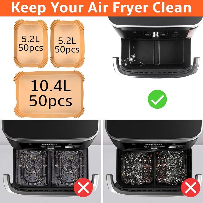 Аксесуари для фритюрниці Ninja Foodi Flexdrawer 10.4 л AF500DE.150 шт. Папір для випічки аерофритюрниці Папір для випічки для ніндзя AF500EU, також сумісний з Instant 8.5 л і Duronic 10 л