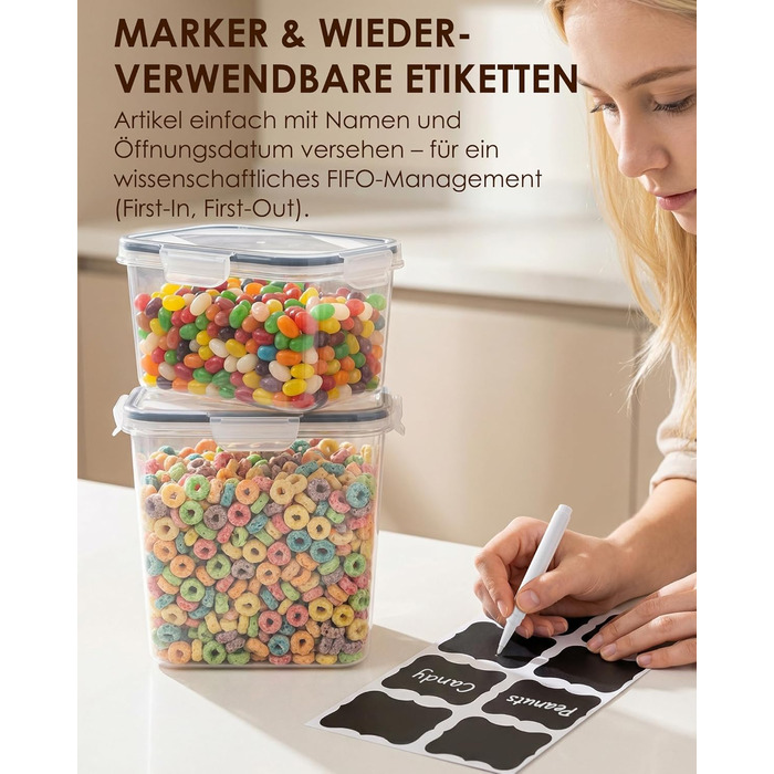 Герметичні контейнери для зберігання з кришками, 24 шт. и, штабелюються, без бісфенолу А, коробки для зберігання харчових продуктів для кухні, підходять для борошна, круп та макаронних виробів