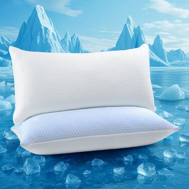 Охолоджувальна подушка UNIKOME 40x80 см, 2 шт., подушка з піни з ефектом пам&39яті, двостороння, охолоджувальна подушка холодна/тепла, знімна, синя для літа/осені, біла для зими/весни, Oeko-Tex 40 x 80 см, шестикутник 2