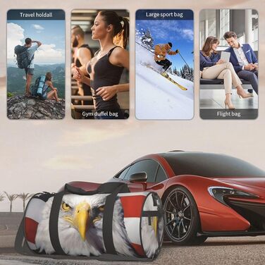 Спортивна сумка для подорожей, дизайн прапор та орел США, чорний колір, універсальний розмір