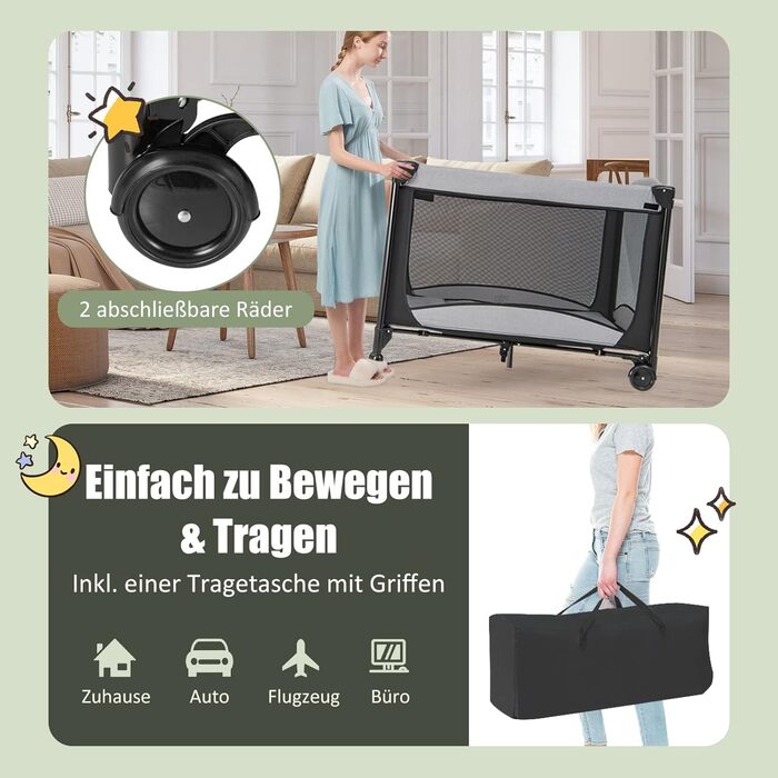 Дорожнє ліжечко для немовлят з матрацом, ліжечко Side-by-Side з колискою та пеленальний килимок, комплект дитячого ліжка для новонароджених та немовлят до 36 місяців, 110 x 78 см