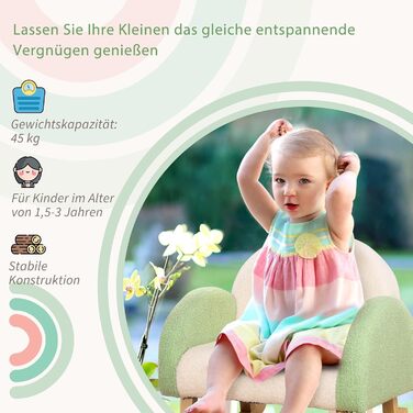 Дитяче крісло/диван HOMCOM з ефектом овчини, ніжки з масиву дерева, дитячий стілець для дитячої кімнати, ігрової кімнати, 50 x 45 x 44 см, для дітей 1,5-3 років, зелений