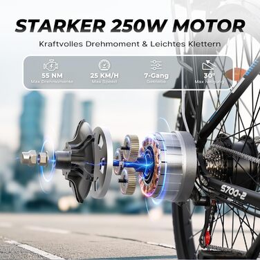 Електровелосипед VARUN, 28-дюймовий електровелосипед для чоловіків та жінок з акумулятором 48 В 499,2 Втгод, запас ходу до 100 км, двигун 250 Вт 55 Нм, електровелосипед з 7 передачами, 5 режимами, режим круїз-контролю, міський електровелосипед для поїздок