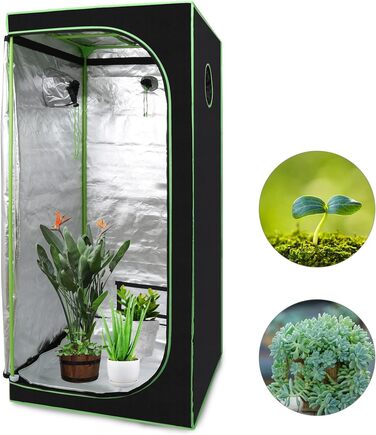 Тент для вирощування рослин Growzelt Герметичний вологостійкий бокс для гровінгу Міні-теплиця для домашнього вирощування 600D Oxford, 80x80x180 см, Чорно-зелений