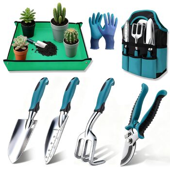 Набір садових інструментів Gartenwerk 7 предметів з рукавичками та сумкою для зберігання, ергономічні ручки з антиковзким покриттям, садовий набір для роботи на відкритому повітрі
