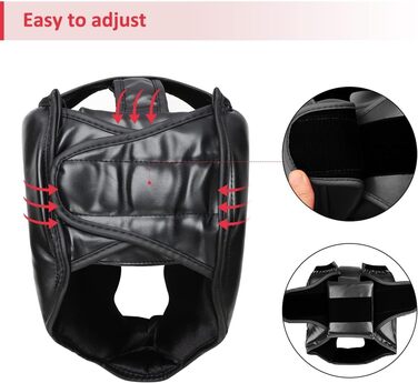 Боксерський головний убір для дітей та дорослих, зі штучної шкіри, шолом для тренувань MMA, кікбоксингу, MMA, муай-тай, спарингу, бойових мистецтв, карате, тхеквондо, розмір S, чорний