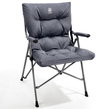 Складаний кемпінговий стілець EVER ADVANCED, м&39який 6 см, вантажопідйомність 180 кг, жорсткі підлокітники, портативний складний стілець для кемпінгу, саду, балкону, пікніка, використання в приміщенні, сірий