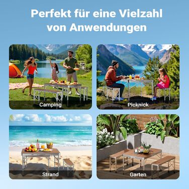 Стіл-валіза Wiltec з 2 лавками, дерев&39яний дизайн, алюміній, 90x66x70 см, розкладний кемпінговий стіл, група сидінь, кемпінгові меблі, вуличний кемпінговий стіл, складаний, 90 x 66 x 70 см