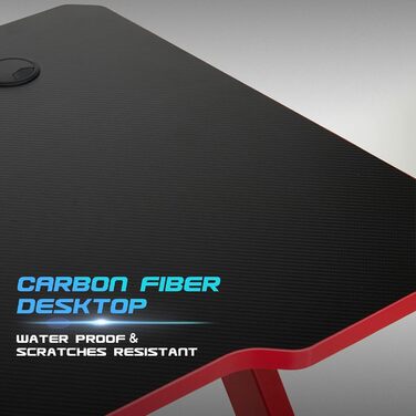 Ігровий стіл Intimate WM Heart 110 см, ергономічний комп&39ютерний стіл, письмовий стіл з карбоновою стільницею, поворотний тримач для гарнітури, тримач для ручки та тримач для напоїв, чорний та червоний