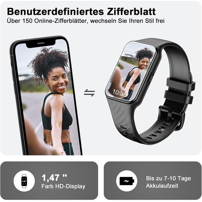 Розумний годинник Blackview для чоловіків та жінок, кольоровий дисплей 1,47 дюйма, водонепроникний фітнес-годинник, фітнес-трекер з крокоміром, монітор сну, монітор серцевого ритму, спортивний годинник з правою кнопкою, розумний годинник для Android та iO