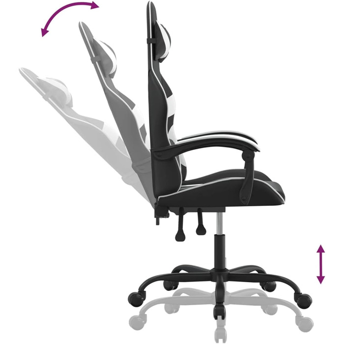 Геймерське крісло з регульованою спинкою, штучна шкіра чорний/білий, 57,5 x 59,5 см - Для оптимального ігрового досвіду Модель 3143847