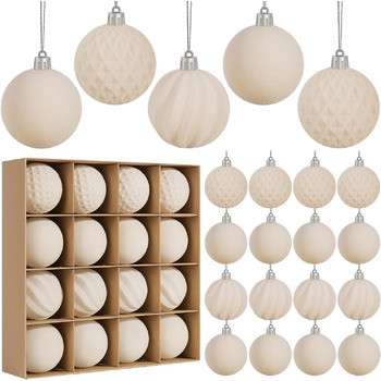 Набір з 16 оксамитових різдвяних прикрас для ялинки біжевий Miaikoe