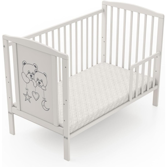 Звичне дерев&39яне дитяче ліжко 60120 см Модель Два ведмеді біле з бар&39єром для перетворення 3-позиційна регульована по висоті рейкова основа знімні бруски без матраца. Дитяче ліжко