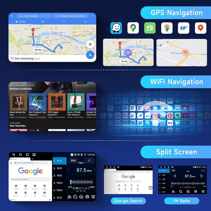 Автомагнітола Hodozzy Carplay для VW Golf 5 Polo Skoda з навігацією/WiFi, 9-дюймова автомагнітола VW 2 Din Bluetooth з Android Auto/Mirror Link/32-бітний еквалайзер/FM/RDS/SWC/USBкамера заднього виду, 464G