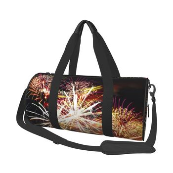 Спортивна сумка, дорожня сумка, стильний принт Феєрверк, сумка для подорожей на ніч, чорна, універсальний розмір