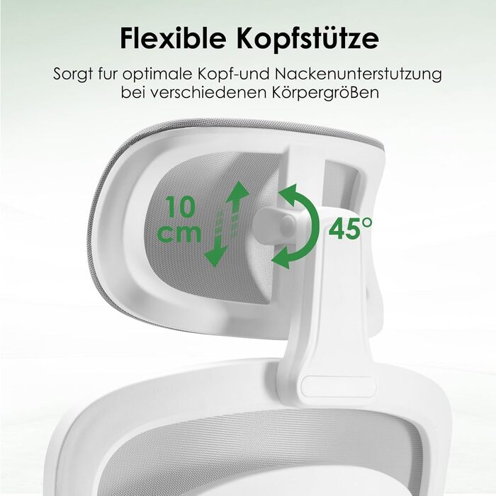 Ергономічне офісне крісло Farini з регульованим підголівником, крісло керівника з підлокітниками, ігрове крісло на колесах, світло-сіре з підголівником