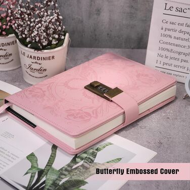 Щоденник TIEFOSSI із замком для жінок та дівчат, журнал у лінійку із замком, блокнот-щоденник у формі метелика з ручкою та закладкою-метеликом, щоденник для письма із замком, рожевий