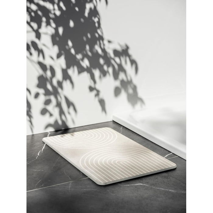 Килимок для ванної WENKO Модель Наска, виготовлений з натурального діатоміту, нековзний, водопоглинаючий та швидковисихаючий, 60 x 1 x 39 см, сіро-бежевий Наска