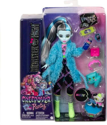 Лялька MONSTER HIGH та аксесуари для ночівлі, лялька Френкі Штайн з собакою Вотзі, вечірка Creever, піжамний комплект Френкі Штайн HKY68