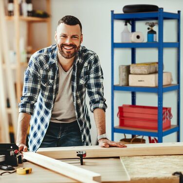 Міцний стелаж Relaxdays, ВШХ 180x60x45 см, до 500 кг, 5 полиць, для підвалу, гаража, вставний стелаж для зберігання, сталь, синій