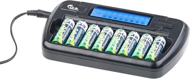Зарядний пристрій tka Kbele Akkutechnik зарядний пристрій для 8 батарейок типу AA(A), РК-дисплей та контроль окремих слотів (зарядний пристрій, швидкий зарядний пристрій, універсальний)