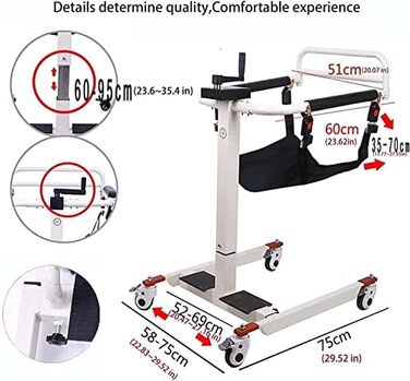 Підйомник для пацієнта для дому, сталевий портативний транспортний інвалідний візок, ручний підйомник, приліжковий комод, ванна кімната колісна з подушкою для унітазу для людей похилого віку з обмеженими можливостями, 330 фунтів