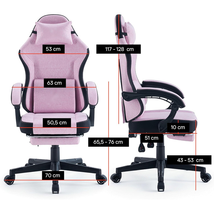 Ігровий стільчик з підставкою для ніг - м&39які підлокітники - регульована висота - рожевий