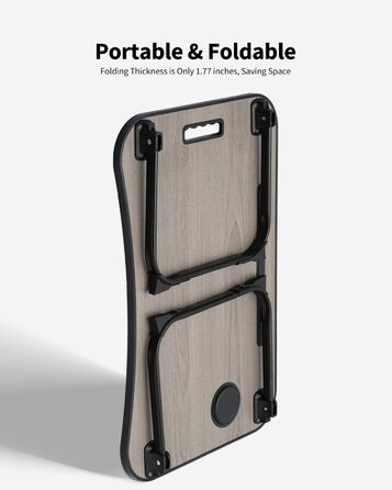 Складаний столик для ноутбука на коліна, портативний столик для ліжка з підставкою для напоїв, слотом для планшета та ручкою для перенесення. Ідеально підходить для роботи, письма, малювання та їжі. Сірий дерев'яний