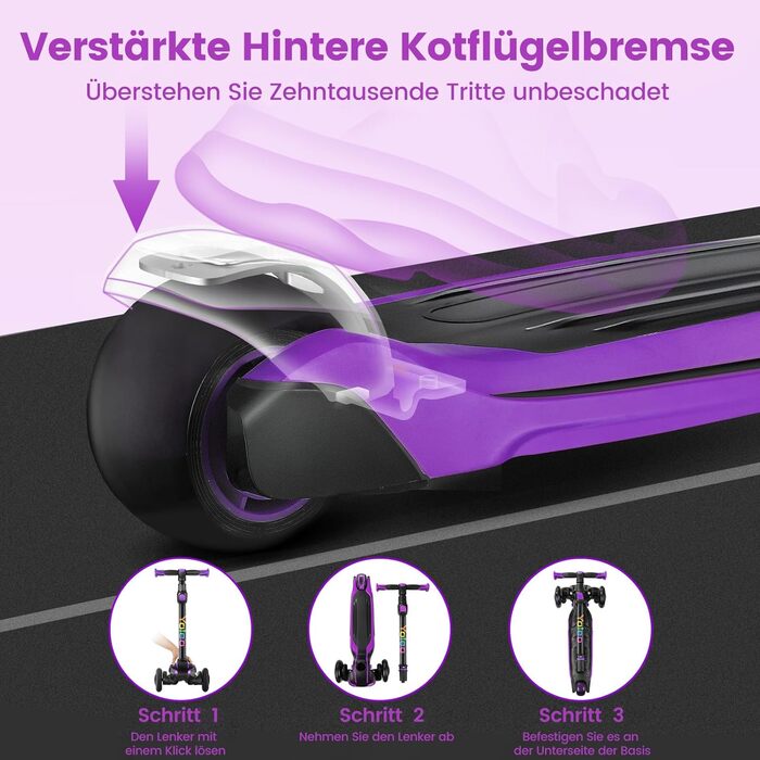 Дитячий самокат YOLEO для 3-12 років, дитячий самокат з 4 регульованими висотами, світлодіодні колеса, що світяться, дитячий самок