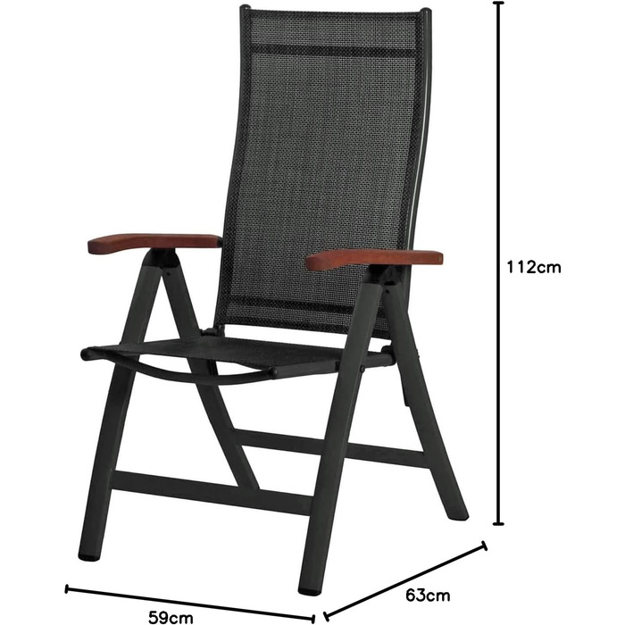 Садове крісло Sun Garden з 1 предметів ELBA - Розкладне крісло з високою спинкою з алюмінію з дерев'яними підлокітниками - Антрацит 1 Антрацит