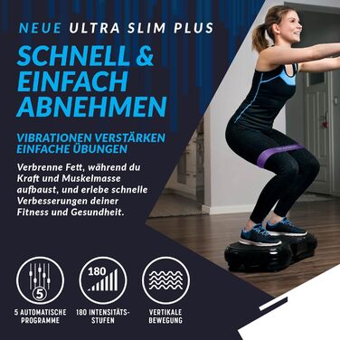 Вібраційна пластина Bluefin Fitness Ultra Slim Plus Тренажер з вібраційною пластиною для тренування всього тіла Компактна дизайнерська силова пластина з смугами опору Вібраційний фітнес-тренер для дому