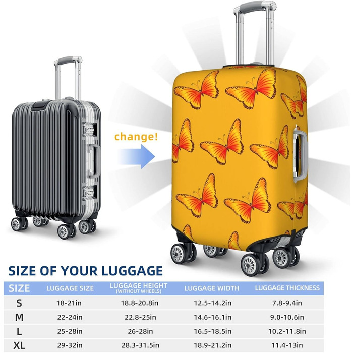 Чохол для валізи Чарівний метелик еластичний, що прається, захист для подорожей та роботи (для валіз розміром 45,7 - 81,3 см), чорний, середній розмір