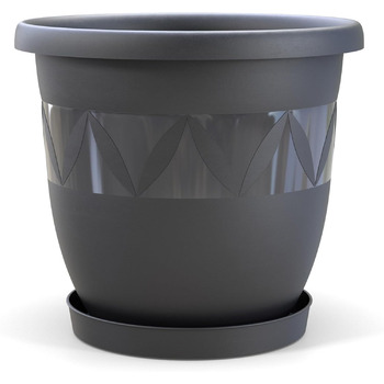 Горщик для квітів Plastard діаметр 40 см з блюдцем колір антрацит круглий кашпо для квітів садовий горщик з пластику стійкий до ат