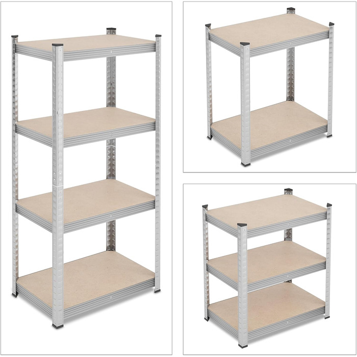 Міцний стелаж Relaxdays, ВxШxГ 138x60x40 см, 200 кг, сталь, 4 полиці, полиця для зберігання, для підвалу, гаража, підключається до мережі, сріблястий