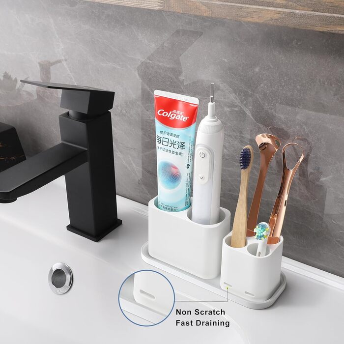 Тримач насадки для зубної щітки Gsocel, тримач для зубної щітки Електрична зубна щітка для зберігання 4 насадки для зубних щіток і 2 тримачі для зубної пасти ABS, білий