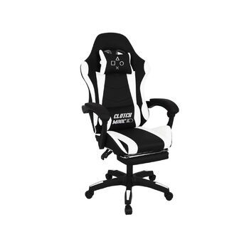 Ергономічне ігрове крісло FRANKYSTAR Clutch, офісне крісло з поперековою подушкою, підголівником та підставкою для ніг з ПВХ, чорно-біле