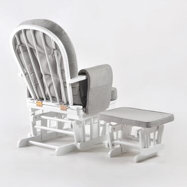 Крісло-гойдалка з підніжкою - Регульована спинка, крісло для годування та крісло для телевізора, функція крісла для годування, ідеально підходить для будь-якої вітальні, крісло з натурального дерева сіро-білого кольору, крісло для читання з функцією відки