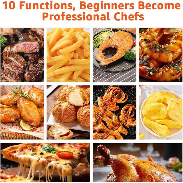 Фритюрниця PRIJESSE 12 л, багатофункціональна фритюрниця з гарячим повітрям, фритюрниця 1800 Вт зі світлодіодним сенсорним екраном, 10 програм, підтримка тепла та функція дегідратора, включаючи брошуру з рецептами та аксесуари 12 л Вертикальний екран