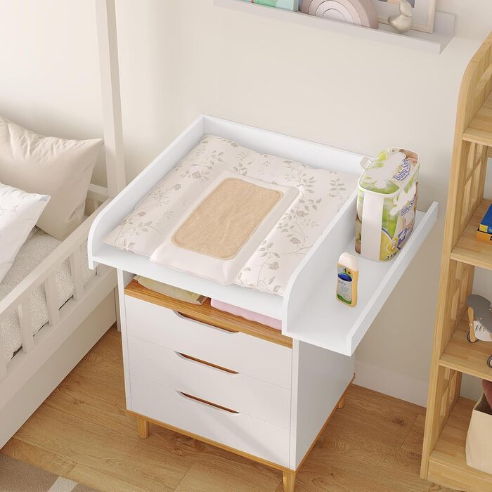 Насадка для пеленального столика WOLTU для пральної та сушильної машин, з бічною полицею та ременем безпеки, біла, 80 x 16,5 x 70 см