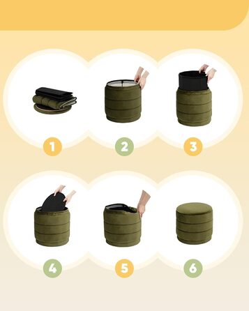 Круглий пуф Bonlife з кришкою, складна підставка для ніг зі столиком, пуф для вітальні, спальні, коридору, оливковий оксамит, 39x39x37 см 39 см оливковий