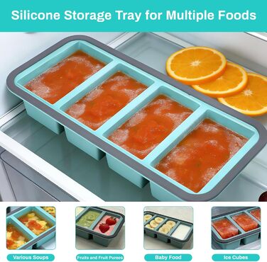 Контейнери для супу LURICO з кришками, контейнери для заморожування супу, набір із 2 силіконових форм для заморожування 250 мл з кришками - дуже великі формочки для кубиків льоду для супу, бульйону, соусів, 4 отвори