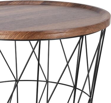 Журнальний столик Spetebo з металевим дротяним кошиком 39 см - Чорний - Стіл-кошик з коричневою стільницею під дерево - Невеликий декоративний столик з кошиком для зберігання, журнальний столик, декоративний столик з відділенням для зберігання