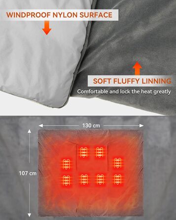 Бездротова ковдра з підігрівом та батареєю 7,4 В для чоловіків та жінок, електрична грілка FERNIDA, портативна шарф-підігрів для дому, офісу, подорожей, походів, сірого кольору
