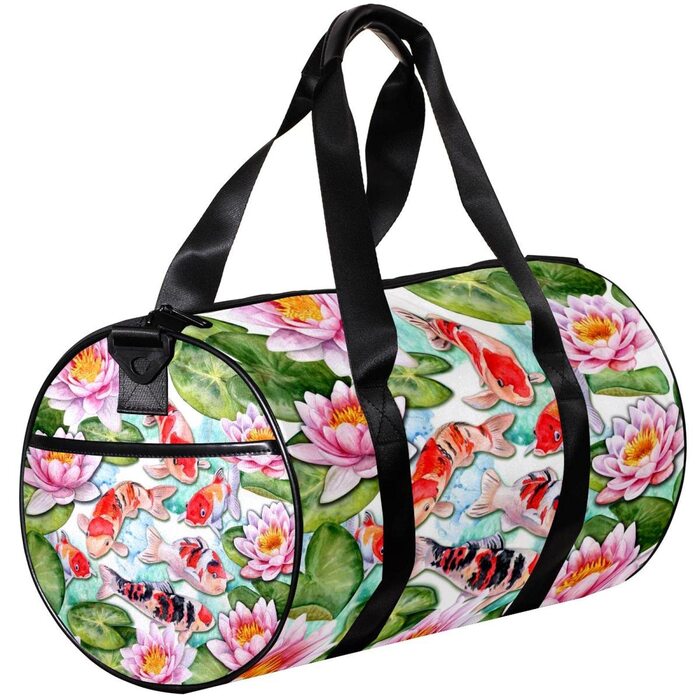 Спортивна сумка, маленька дорожня сумка, сумка для йоги, акварельний лотос та короп Кой, фітнес-сумка для активного відпочинку, сумка-шопер