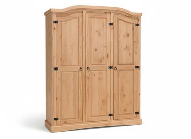 Шафа для спальні Dynamic24 3-дверна шафа New Mexico Ш152xВ193xГ54 см Масив сосни натурального кольору Комод Шафа Багатоцільова шафа Відкрита шафа Коричнева