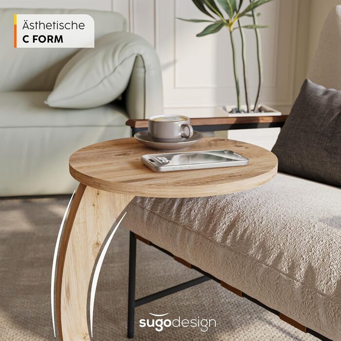 Журнальний столик на колесах, невеликий С-подібний приставний столик, приставний столик до дивана, стильний диванний столик з красивим виглядом горіхового дерева, круглий приставний столик, ідеальний для дивана та вітальні, С-подібний горіх