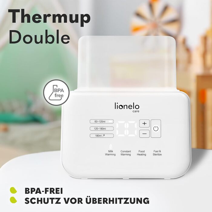 Подвійний підігрівач пляшок LIONELO THERMUP, підігрів 2 пляшок одночасно, підігрів молока за 3-5 хвилин, 6 режимів роботи, функція