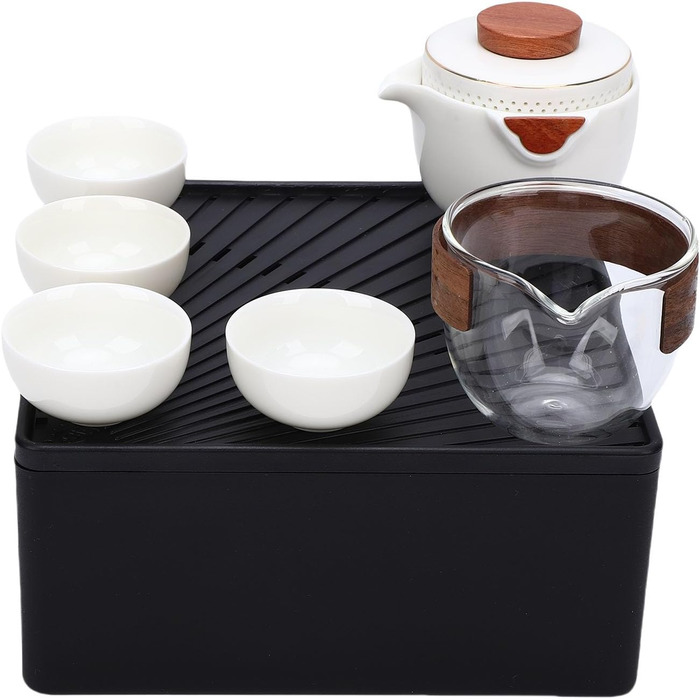 Набір для чаювання Кунг-Фу, портативний керамічний чайник з 4 міні-чашками, ідеальний для кемпінгу та подорожей